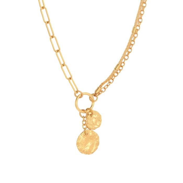 GOLD MIXED CHAIN DROP PENDANT NECKLACE