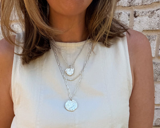 SILVER 3 ROW MULTI CHAIN W/ PENDANTS NECKLACE