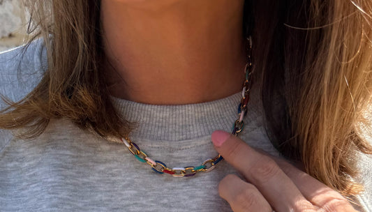 The Multi Color Gold Enamel Cable Chain Water Resistant Necklace