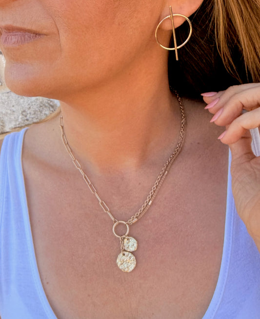 GOLD MIXED CHAIN DROP PENDANT NECKLACE