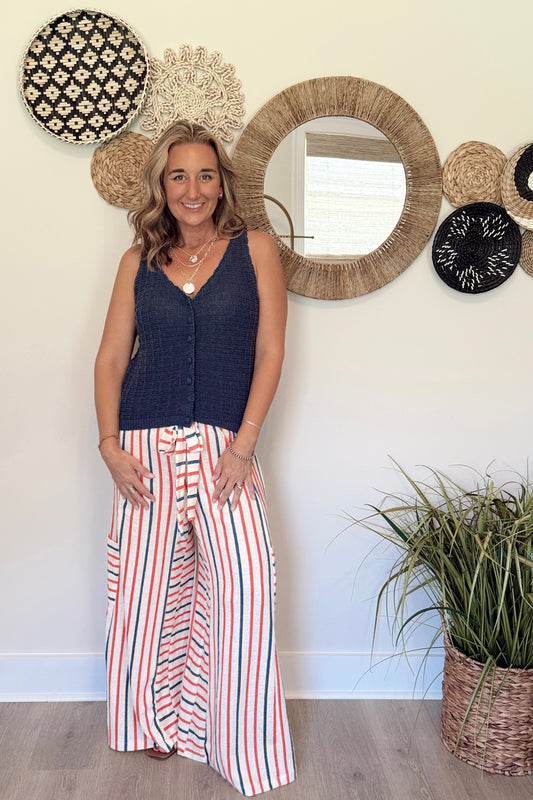 The Jo Stripe Red & Blue Wide Leg Pant