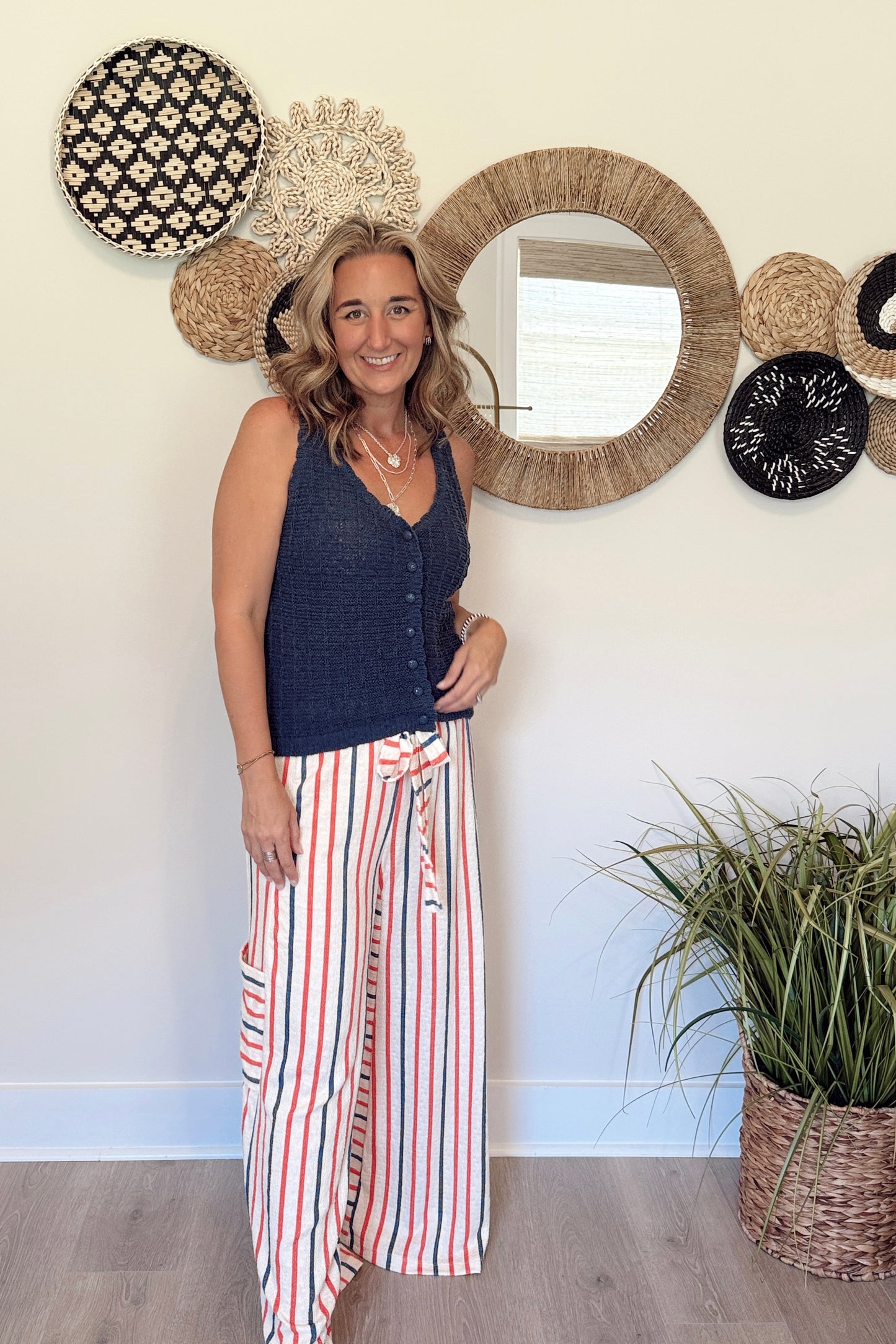 The Jo Stripe Red & Blue Wide Leg Pant