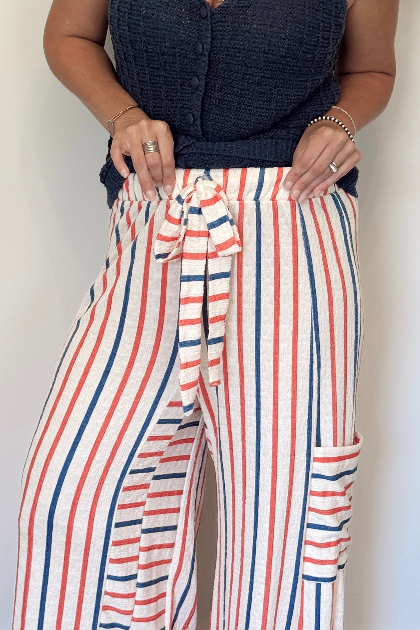 The Jo Stripe Red & Blue Wide Leg Pant
