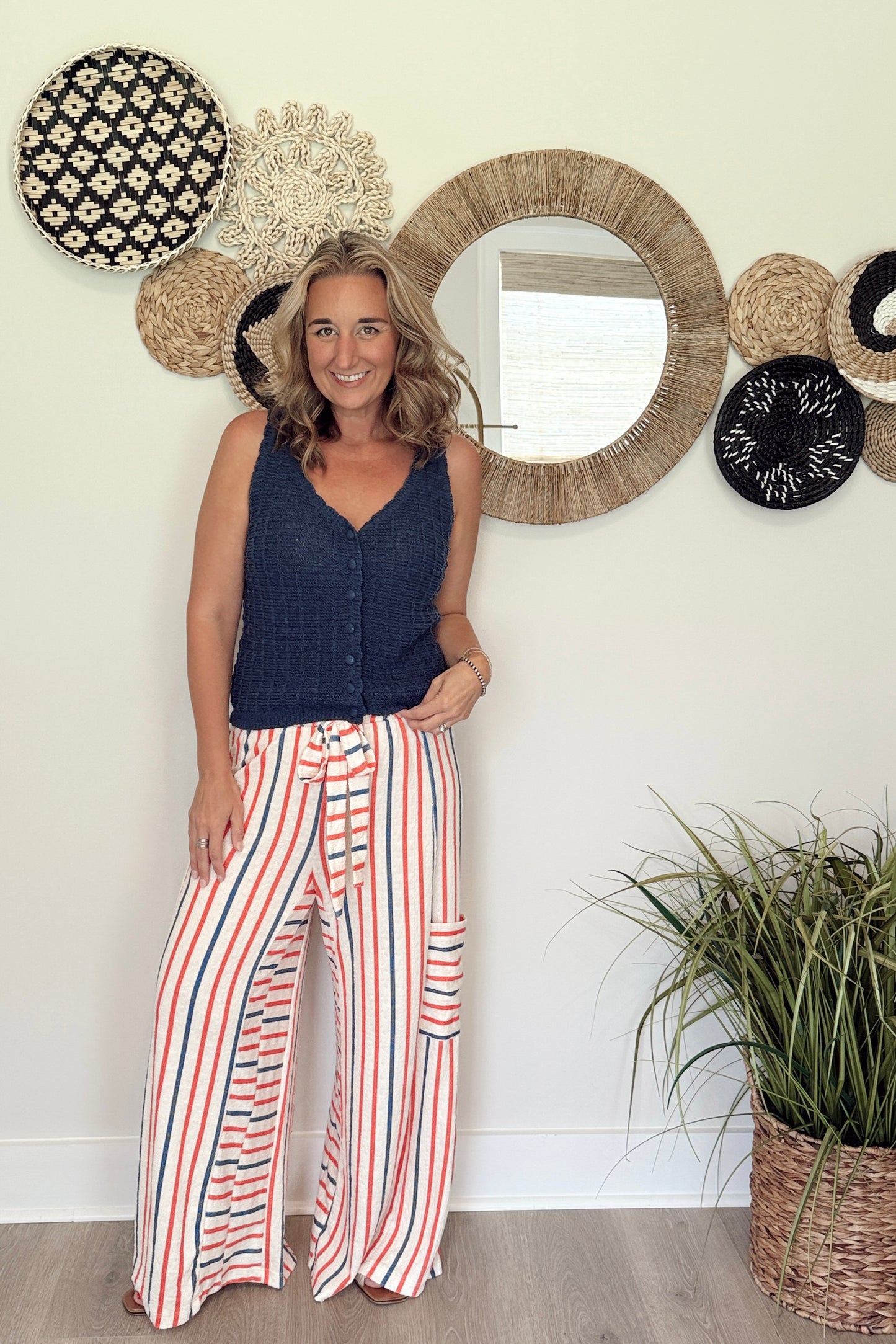 The Jo Stripe Red & Blue Wide Leg Pant