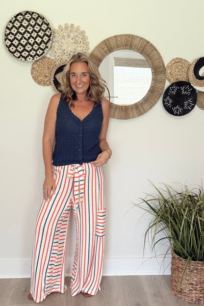 The Jo Stripe Red & Blue Wide Leg Pant