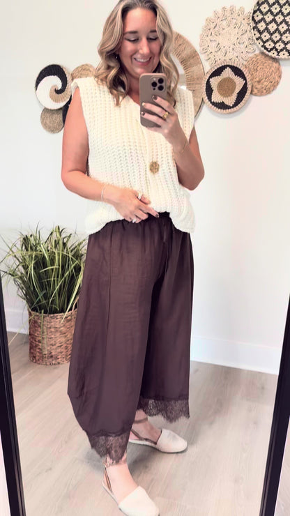 The Melissa Cropped Lace Hem Pant