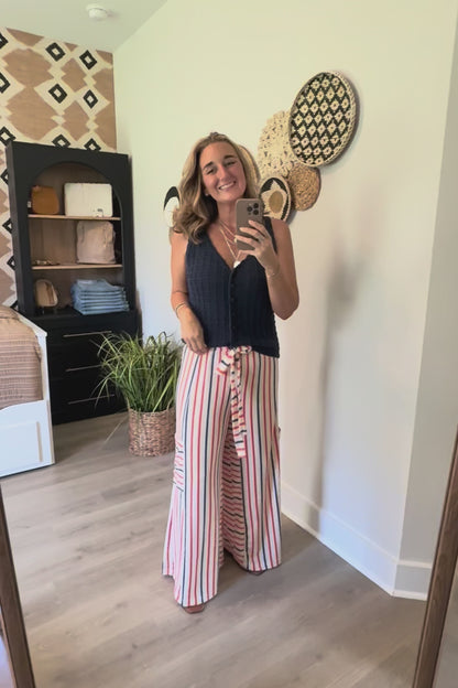 The Jo Stripe Red & Blue Wide Leg Pant
